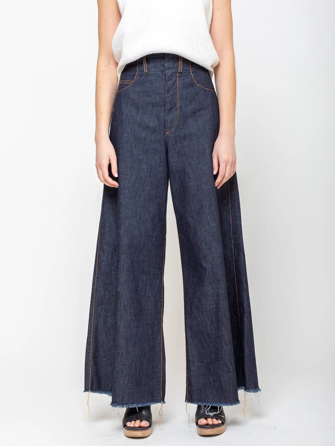 Extra Wide Denim Pants - Dark Blue
