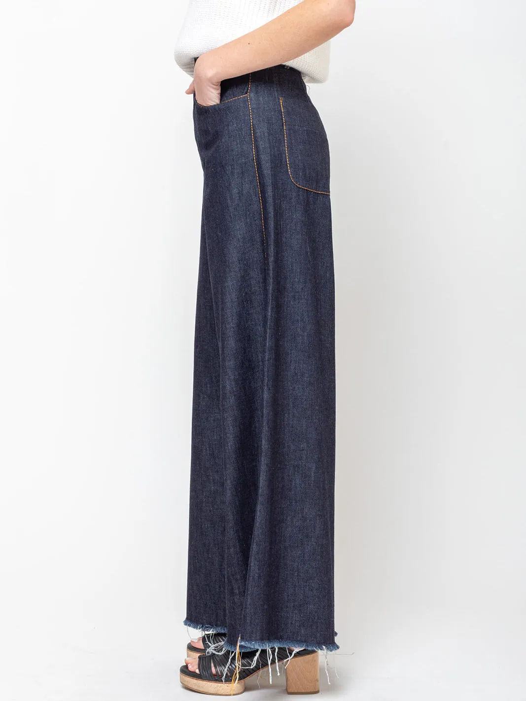 Extra Wide Denim Pants - Dark Blue