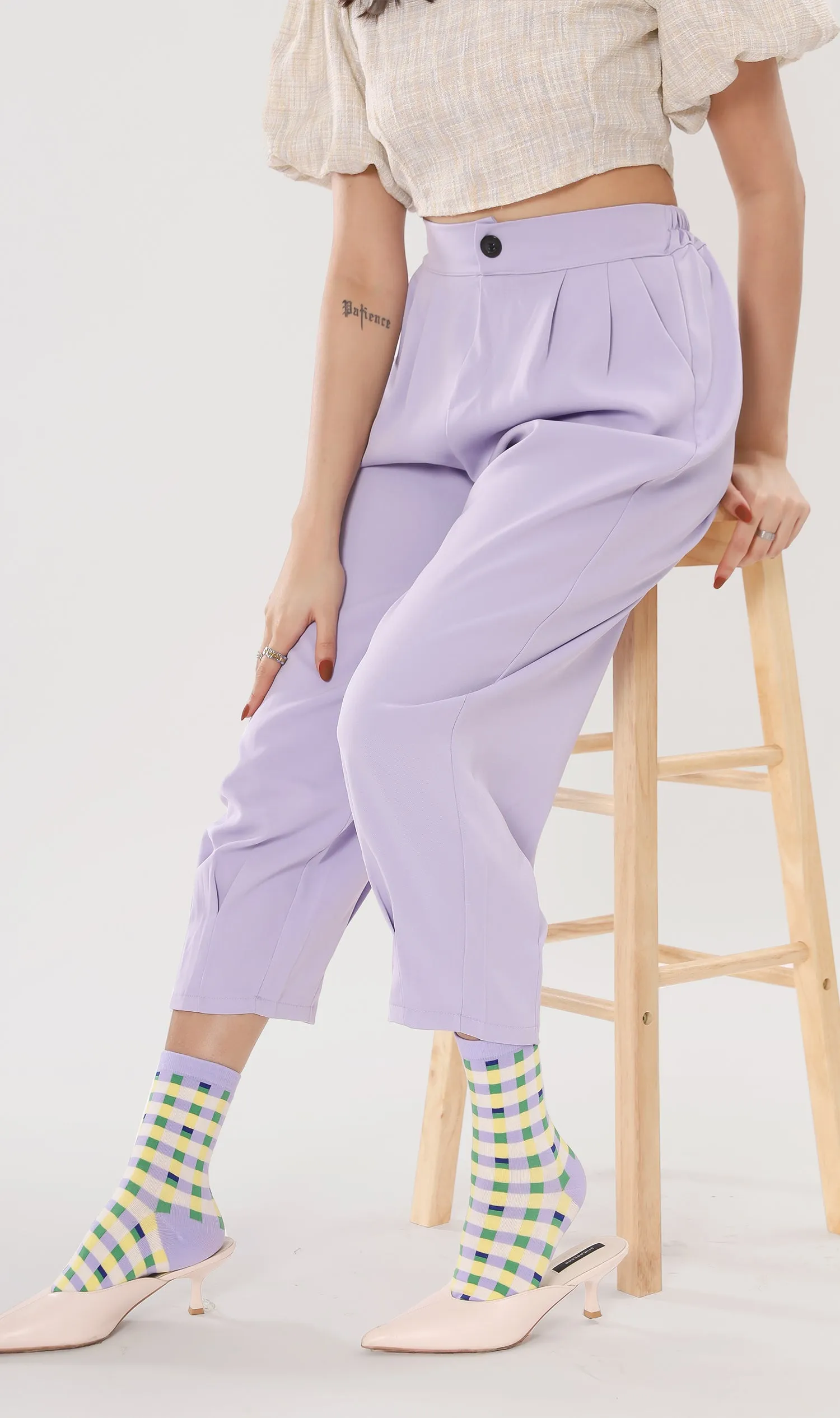 EZRA High-Waisted Pleated Tailored Trousers (Lilac)