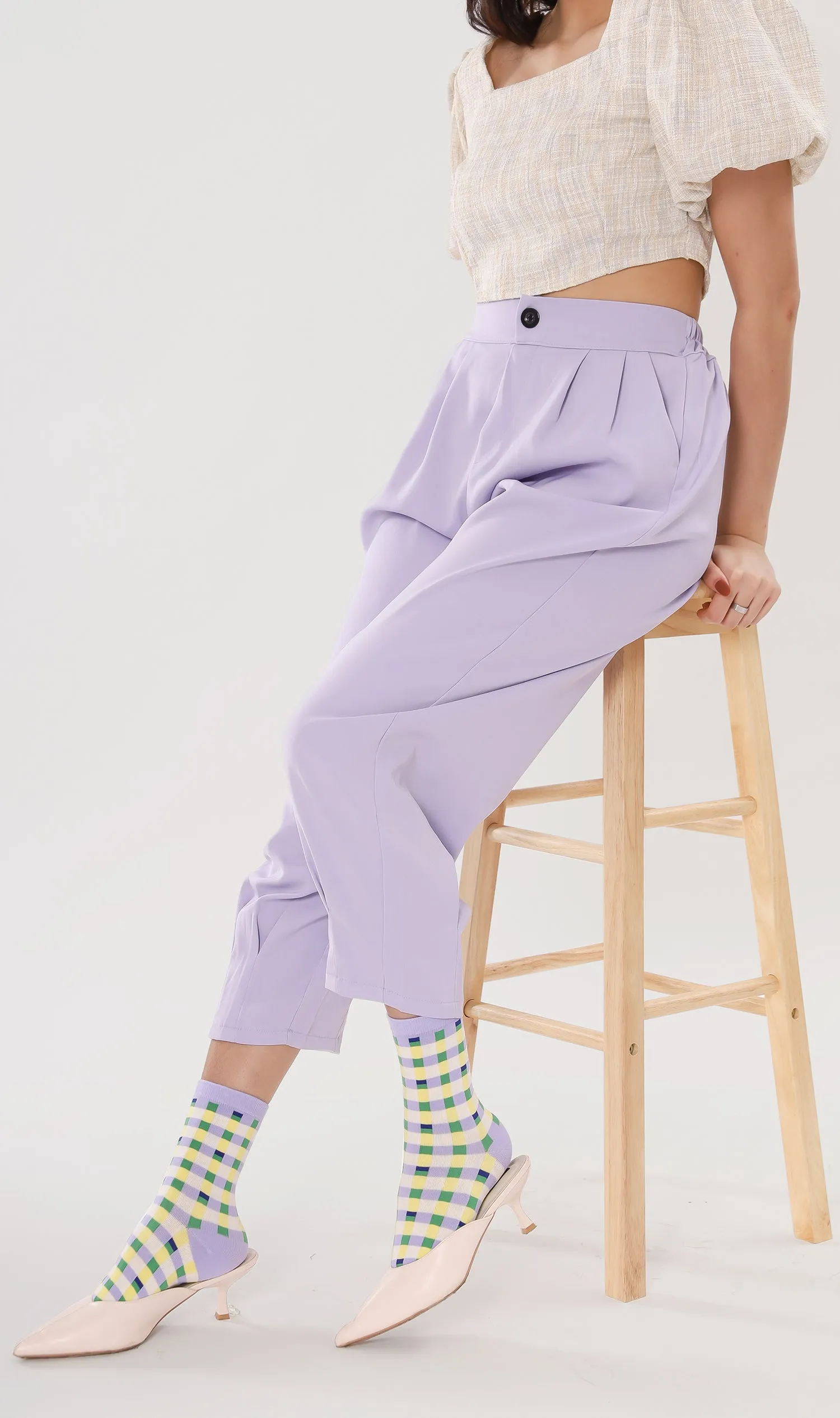 EZRA High-Waisted Pleated Tailored Trousers (Lilac)
