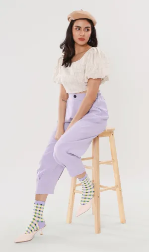 EZRA High-Waisted Pleated Tailored Trousers (Lilac)