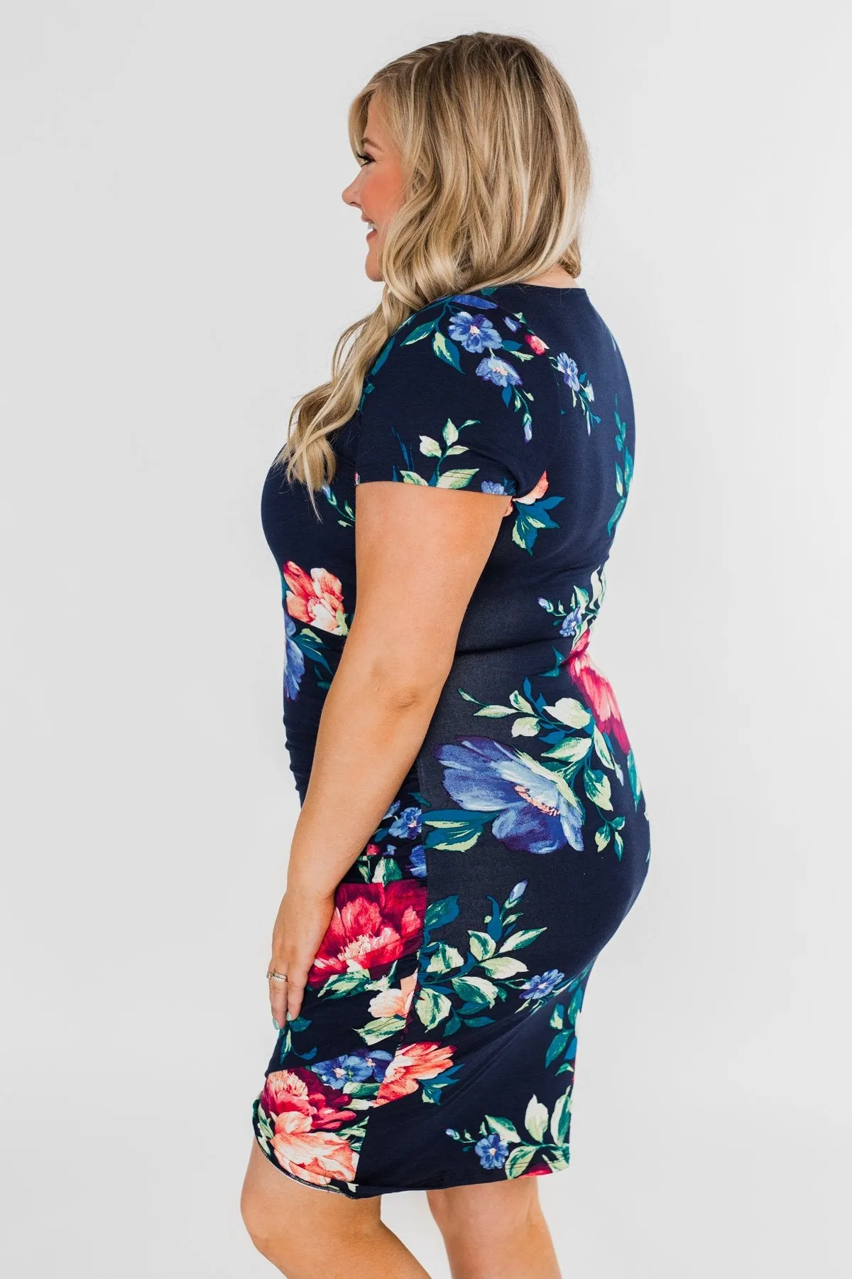 Fairy Tale Ending Floral Dress- Navy