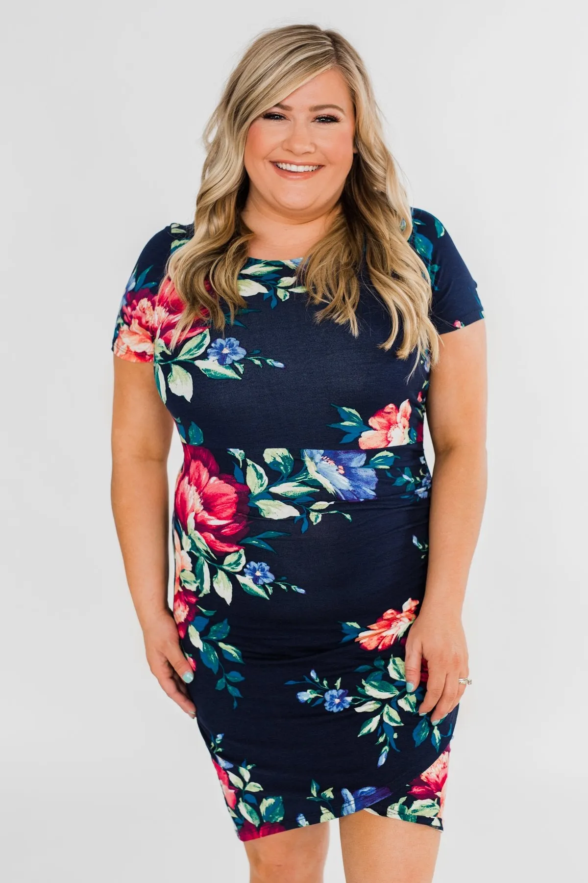 Fairy Tale Ending Floral Dress- Navy