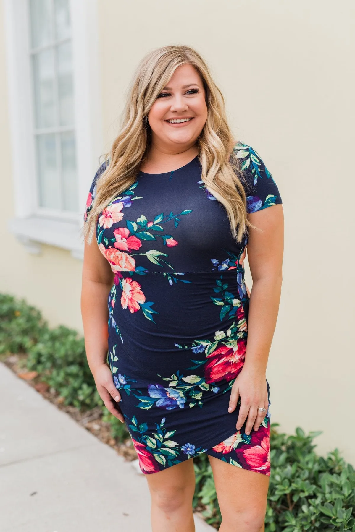 Fairy Tale Ending Floral Dress- Navy