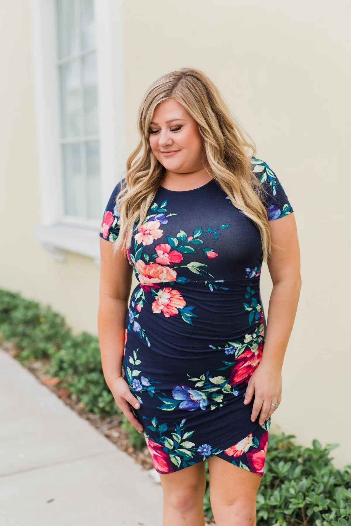 Fairy Tale Ending Floral Dress- Navy