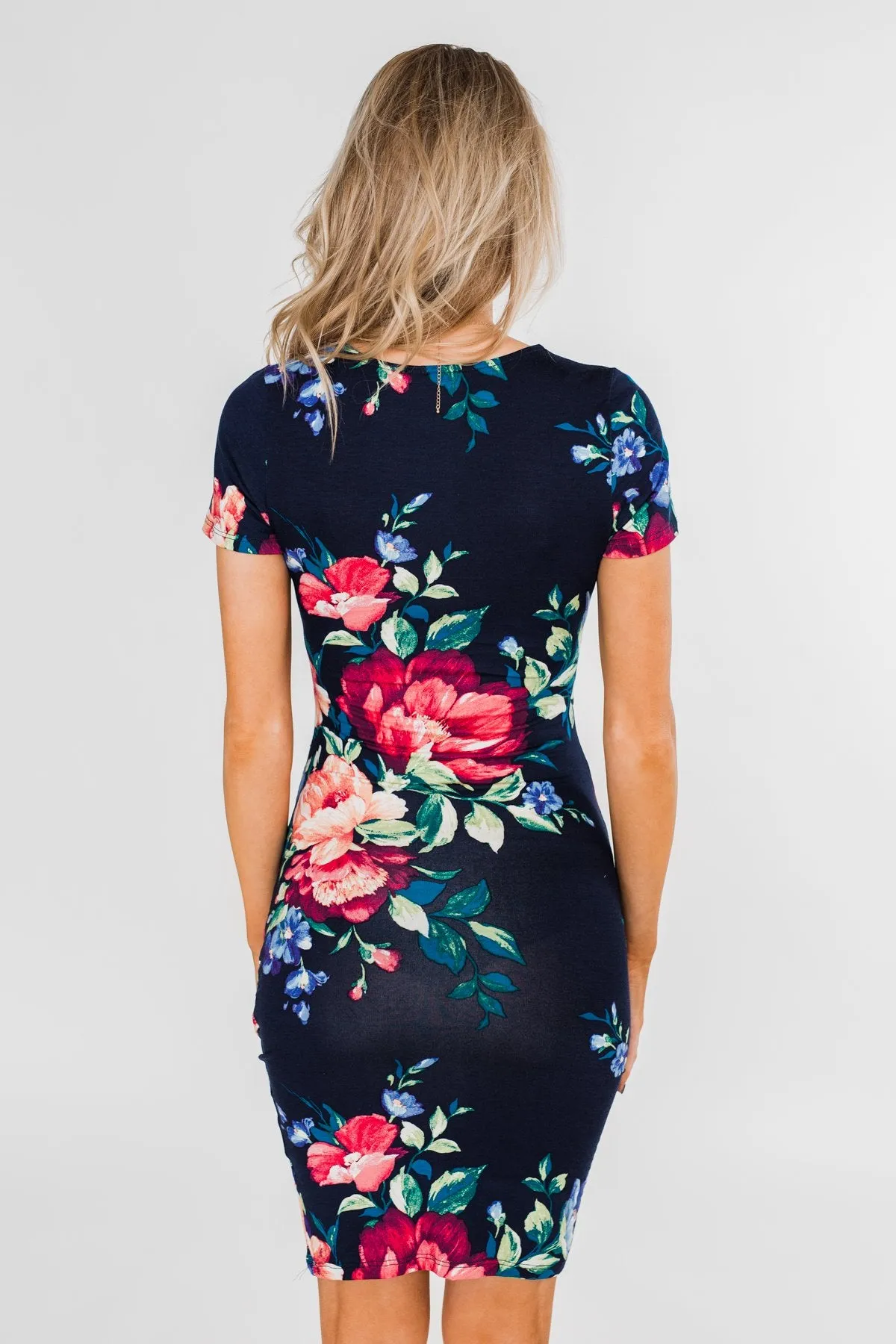 Fairy Tale Ending Floral Dress- Navy