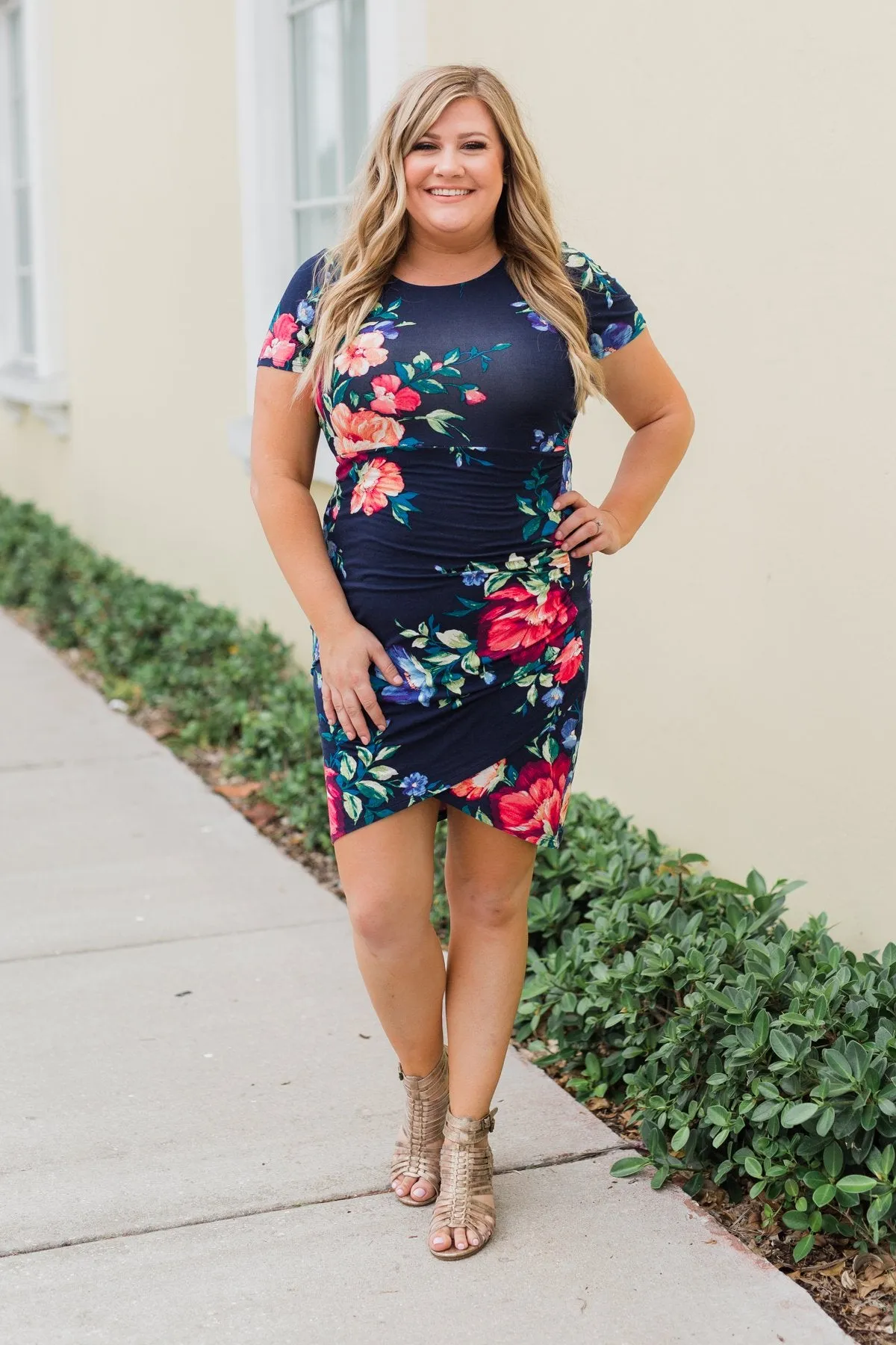 Fairy Tale Ending Floral Dress- Navy