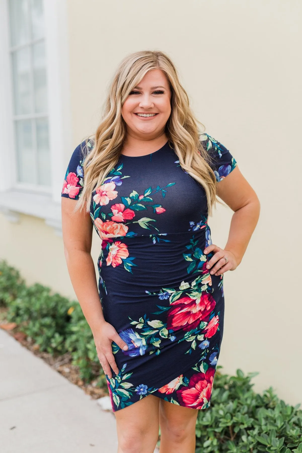 Fairy Tale Ending Floral Dress- Navy