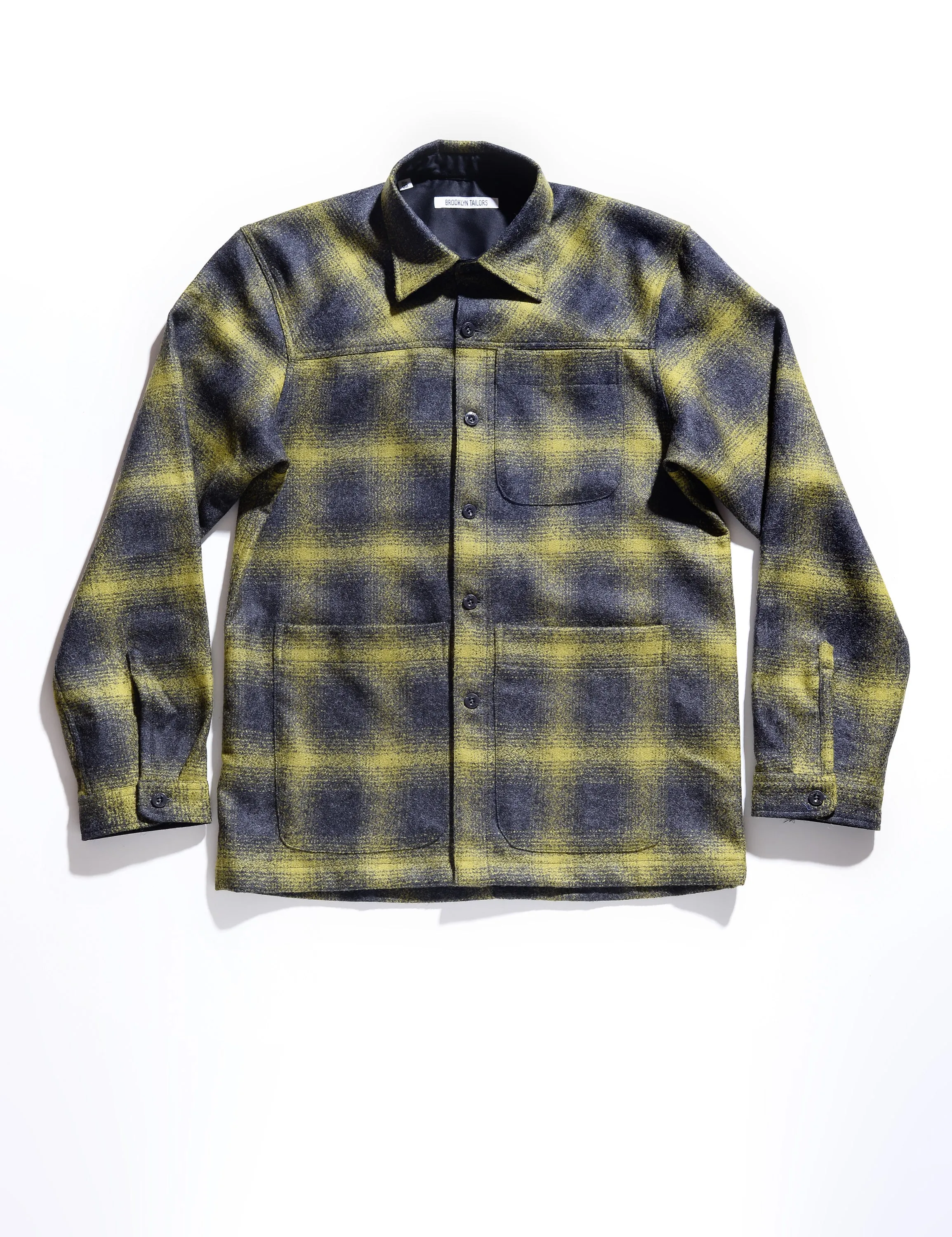 FINAL SALE: BKT15 Shirt Jacket in Boiled Wool Plaid - Gray & Acid Green