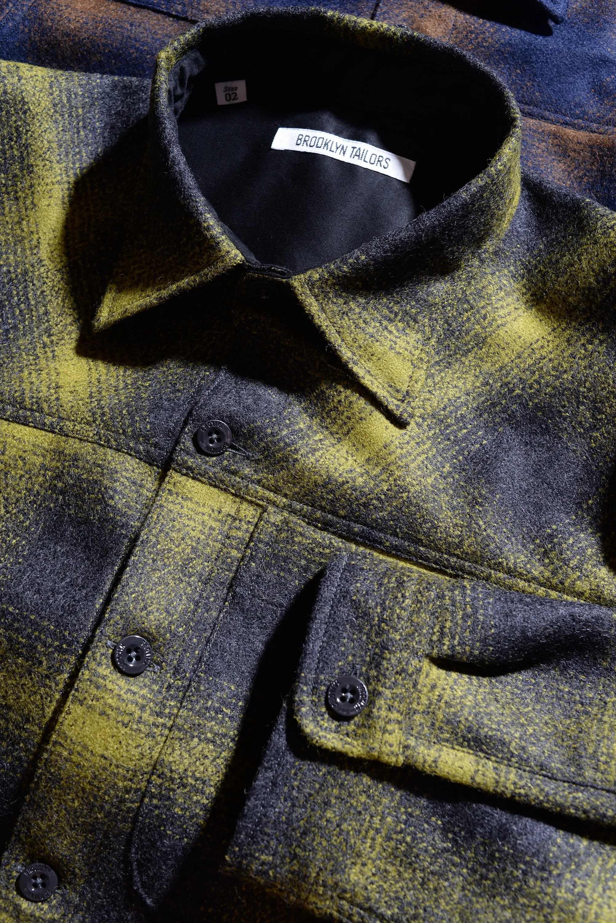 FINAL SALE: BKT15 Shirt Jacket in Boiled Wool Plaid - Gray & Acid Green