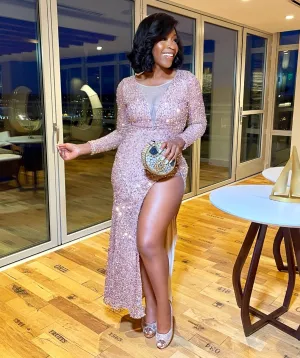 FINAL SALE! Clarissa Luxe- Sequin Long Length Dress (CLEARANCE OUTLET! Final Sale/No Return/No Exchange!)