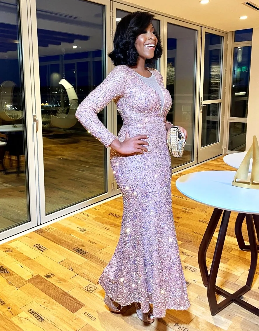 FINAL SALE! Clarissa Luxe- Sequin Long Length Dress (CLEARANCE OUTLET! Final Sale/No Return/No Exchange!)
