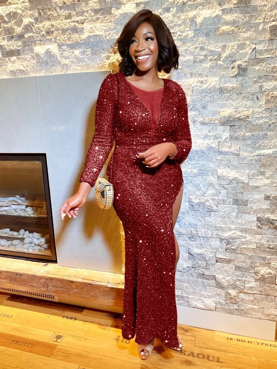 FINAL SALE! Clarissa Luxe- Sequin Long Length Dress (CLEARANCE OUTLET! Final Sale/No Return/No Exchange!)