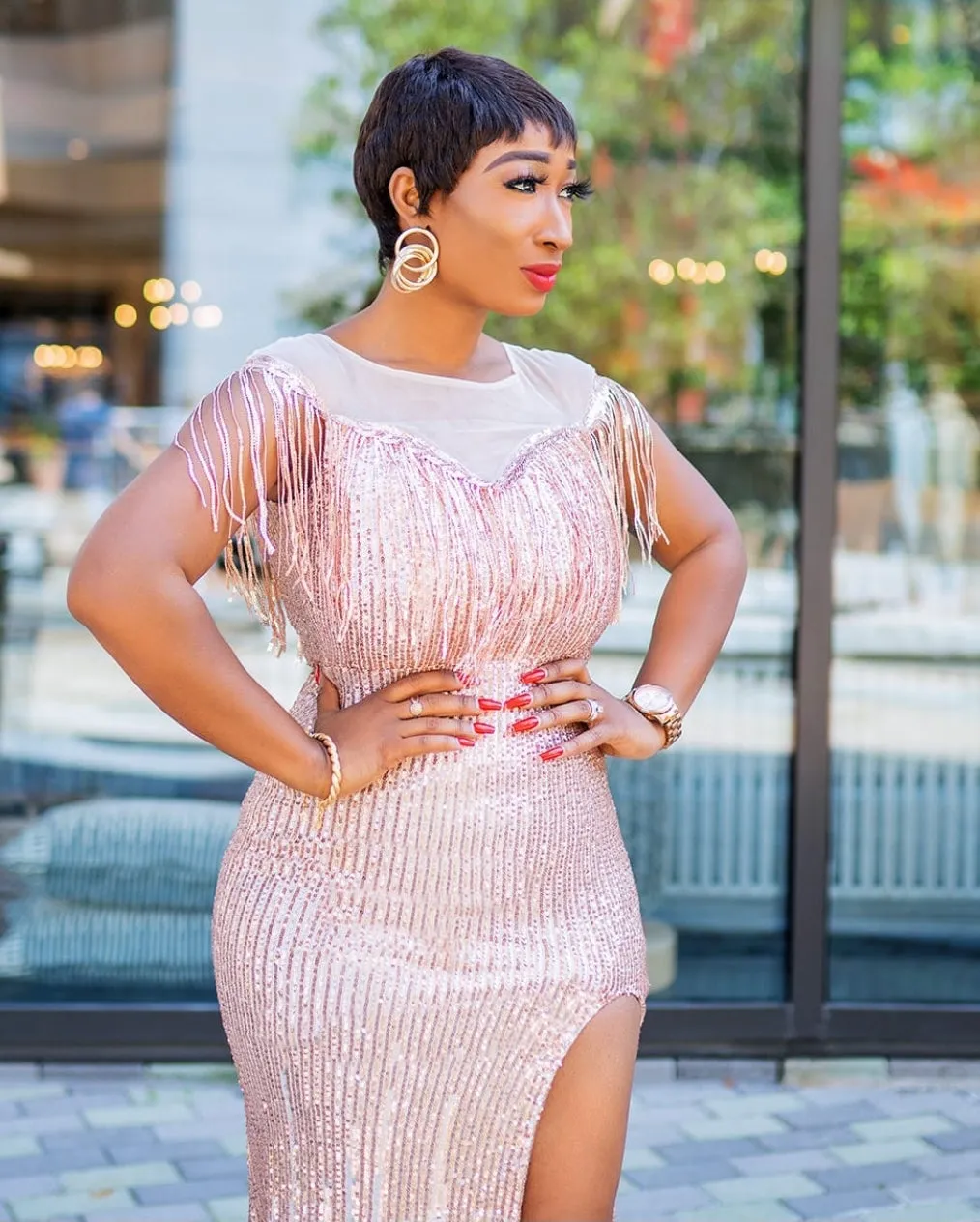 FINAL SALE! Diore Glitz Luxe- Sequin High Slit Floor Length Dress (CLEARANCE OUTLET! Final Sale/No Return/No Exchange!)