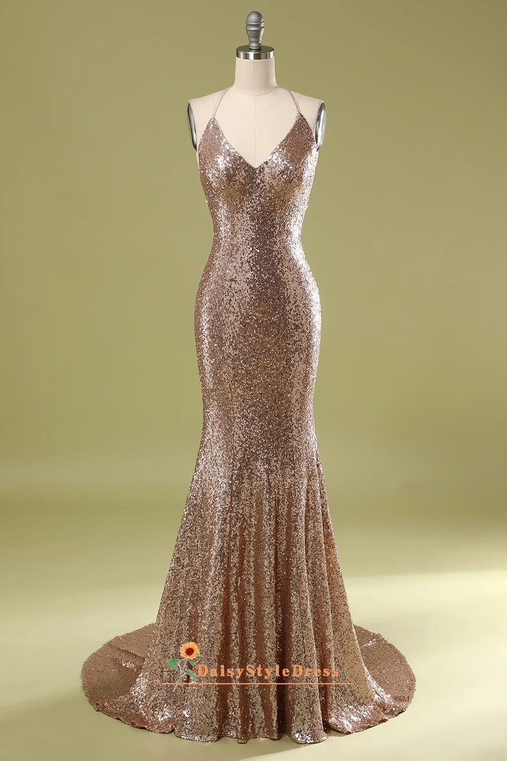 Fitted Champagne Sequins Evening Dress