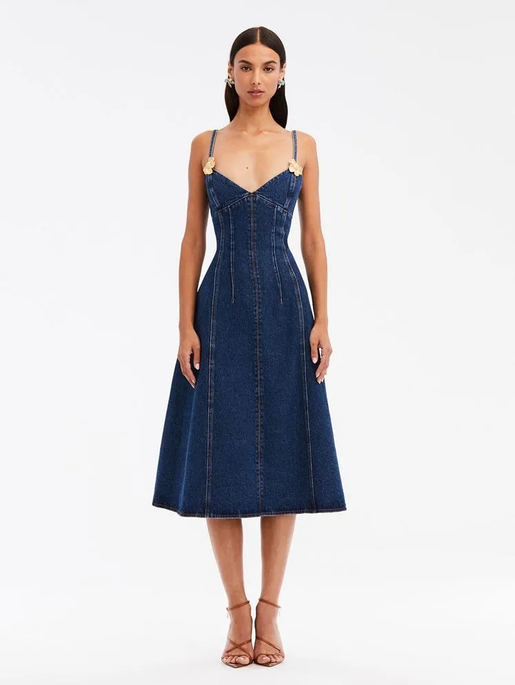 Floral Detail Denim Dress