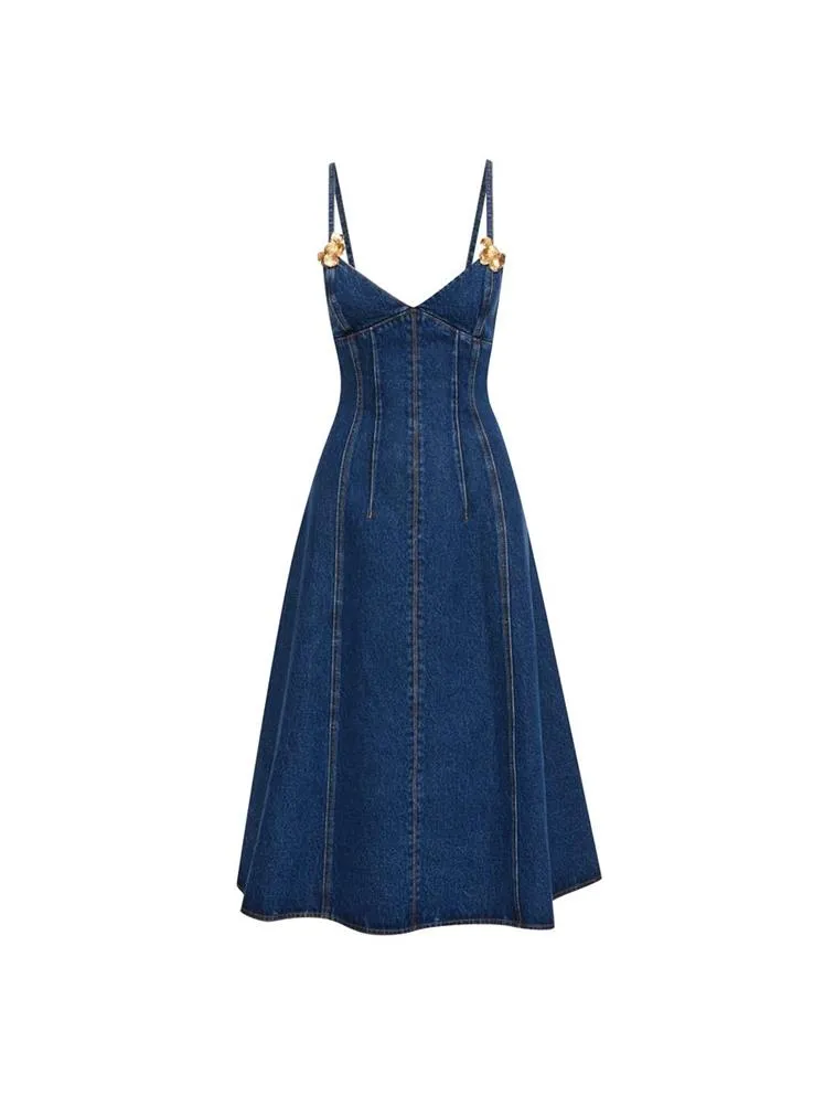 Floral Detail Denim Dress