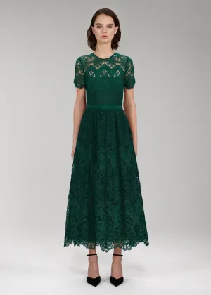 Floral Guipure Midi Dress (Dark Green)