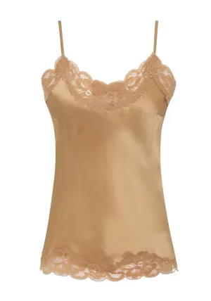 Floral Lace Silk Cami Desert Sand