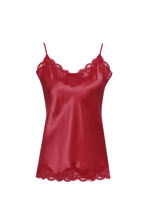 Floral Lace Silk Cami Fiery Red