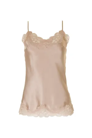 Floral Lace Silk Cami Nude Crystal