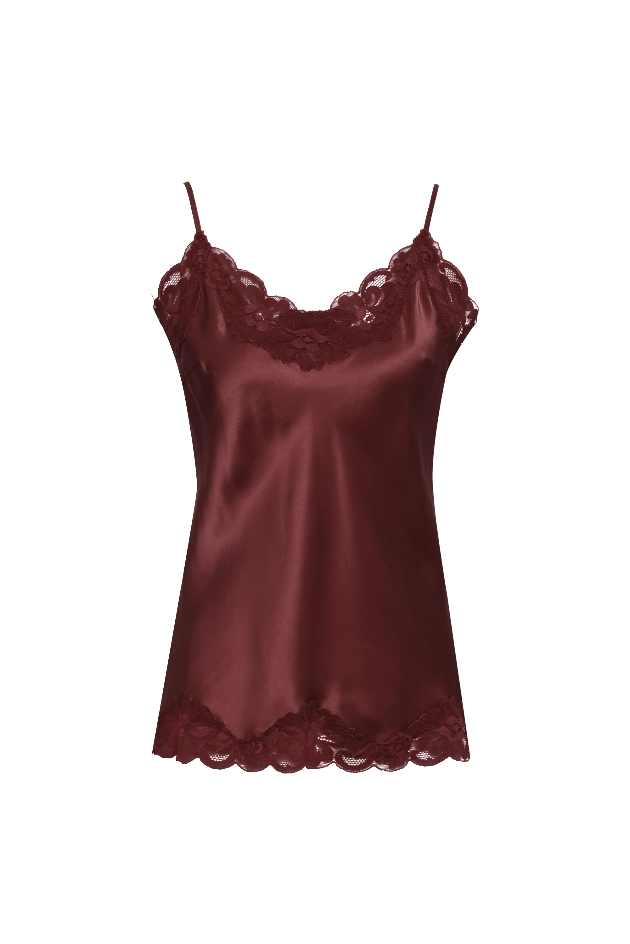 Floral Lace Silk Cami Red Wine