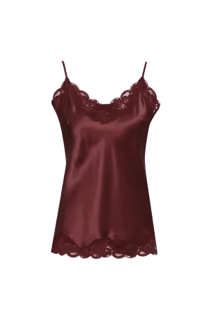 Floral Lace Silk Cami Red Wine