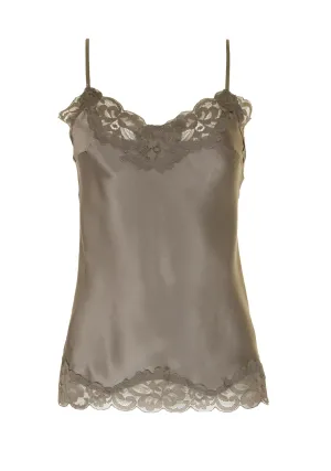Floral Lace Silk Cami Stone Grey