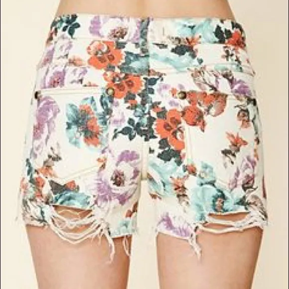 FP Floral Printed Denim Cutoff Shorts