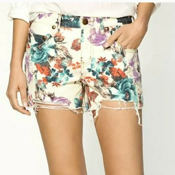 FP Floral Printed Denim Cutoff Shorts