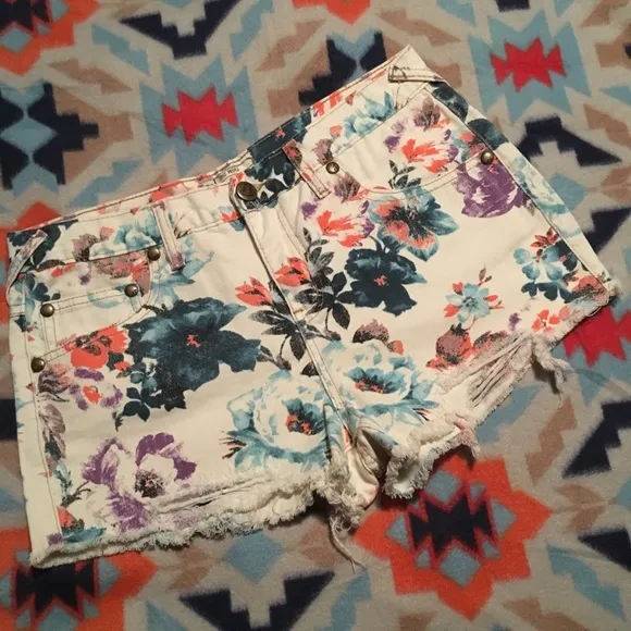 FP Floral Printed Denim Cutoff Shorts