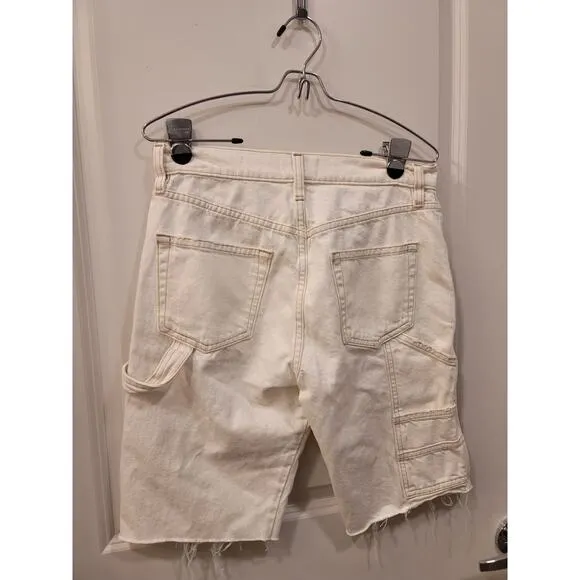 Frame Denim Le Slouch Off White Rips Bermuda Shorts with Hammer Hoop