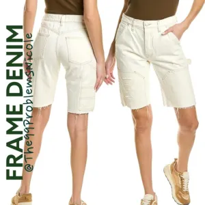 Frame Denim Le Slouch Off White Rips Bermuda Shorts with Hammer Hoop