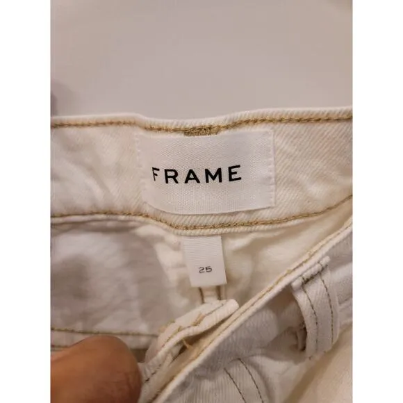 Frame Denim Le Slouch Off White Rips Bermuda Shorts with Hammer Hoop