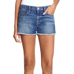 FRAME Le Cutoff Denim Shorts in Blue Grand Canyon Wash with Raw Hem