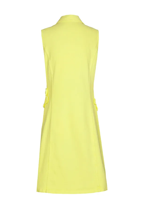 FRAYED FLORAL DETAIL YELLOW SLEEVELESS DRESS