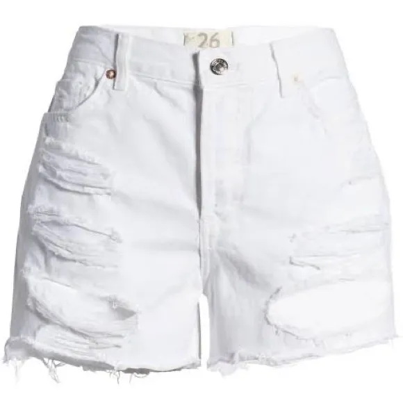 Free People 27 Shorts Maggie distressed frayed raw hem in Optic White mi…