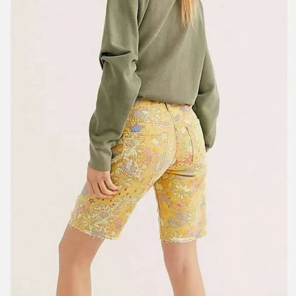 Free People Alani Banana Combo Floral Cut Off Shorts