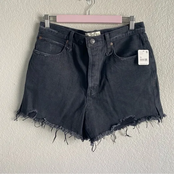Free People Black Denim Shorts