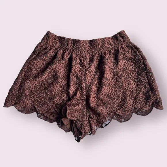 Free People Burgundy Brown Lace Shorts