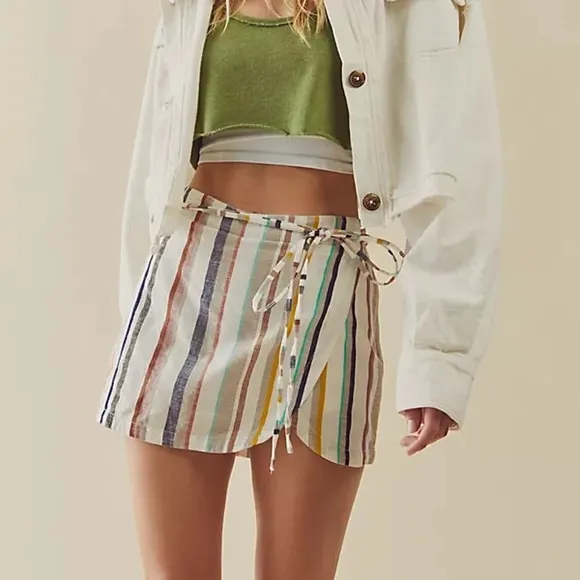 FREE PEOPLE CATALINA CALI COLOR BLOCK STRIPE SKORT