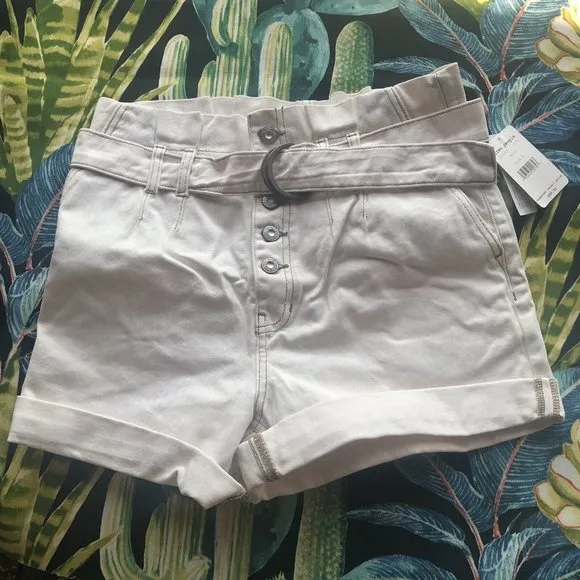 Free People Cindy Utility Shorts White Denim Belted