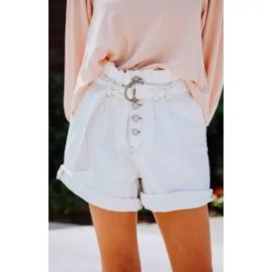 Free People Cindy Utility Shorts White Denim Belted