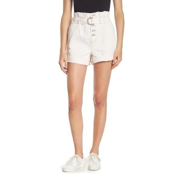 Free People Cindy Utility Shorts White Denim Belted