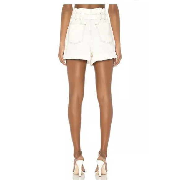 Free People Cindy Utility Shorts White Denim Belted