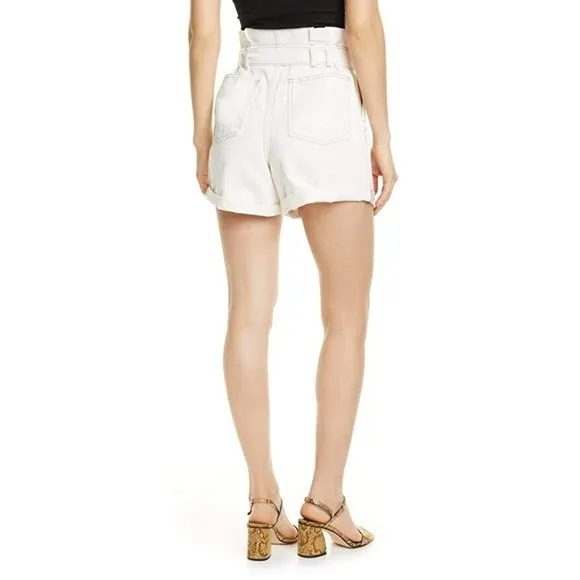 Free People Cindy Utility Shorts White Denim Belted