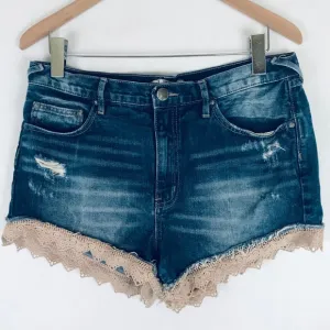 Free People Crochet Lace Trim Denim Cut-off Shorts