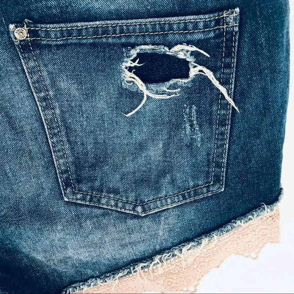 Free People Crochet Lace Trim Denim Cut-off Shorts