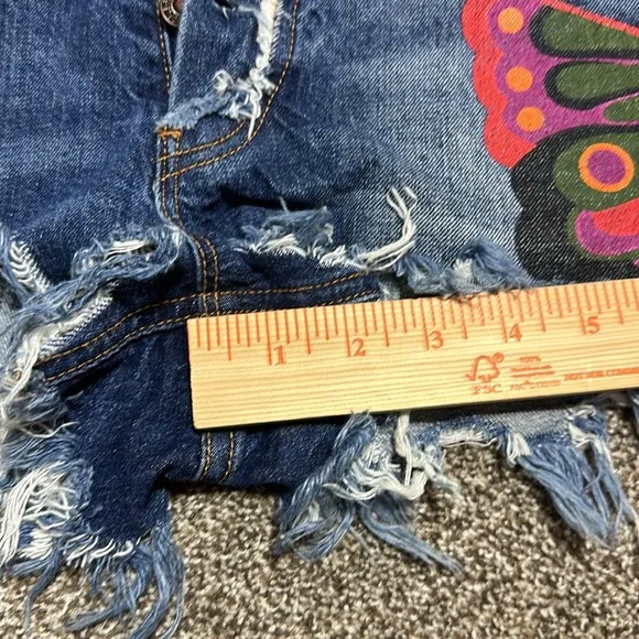 Free people cutoff Jean shorts fields of sun painted butterfly button fly summer