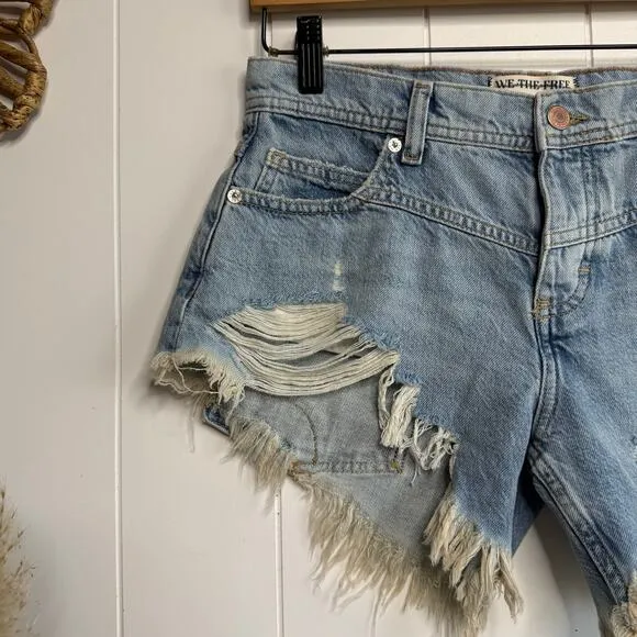 Free People denim shorts 26 hi-low boho festival black